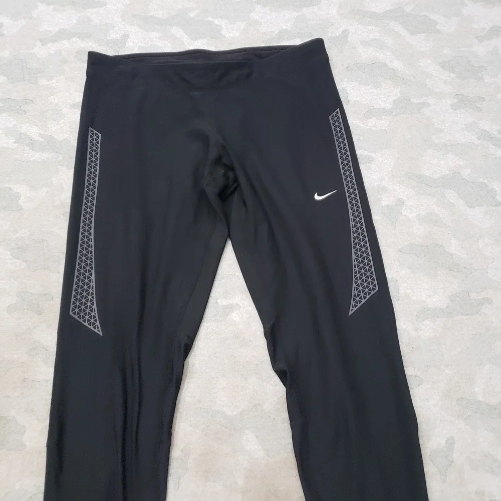 Nike Dri-FIT Leggings Womens Medium Black Drawstring Running Gym Outdoors